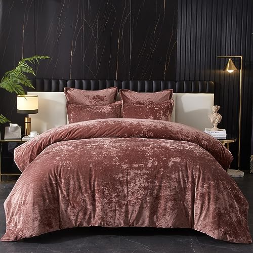 Ivellow Crushed Velvet Comforter Set King, Lightweight Comforter Set, 5pcs Ultra Soft Breathable Pink Comforter Set, Luxury Cozy Flannel Comforter King Size (1 Comforter,2 Pillow Shams, 2 Euro Shams)