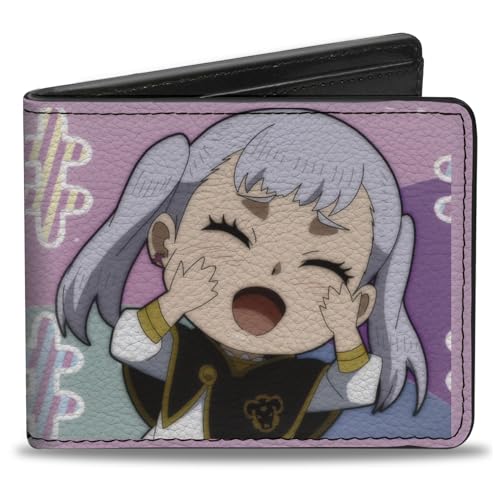 Crunchyroll Wallet, Bifold, Black Clover Chibi Noelle Hash Tag Pose and Title Logo Pinks, Vegan Leather