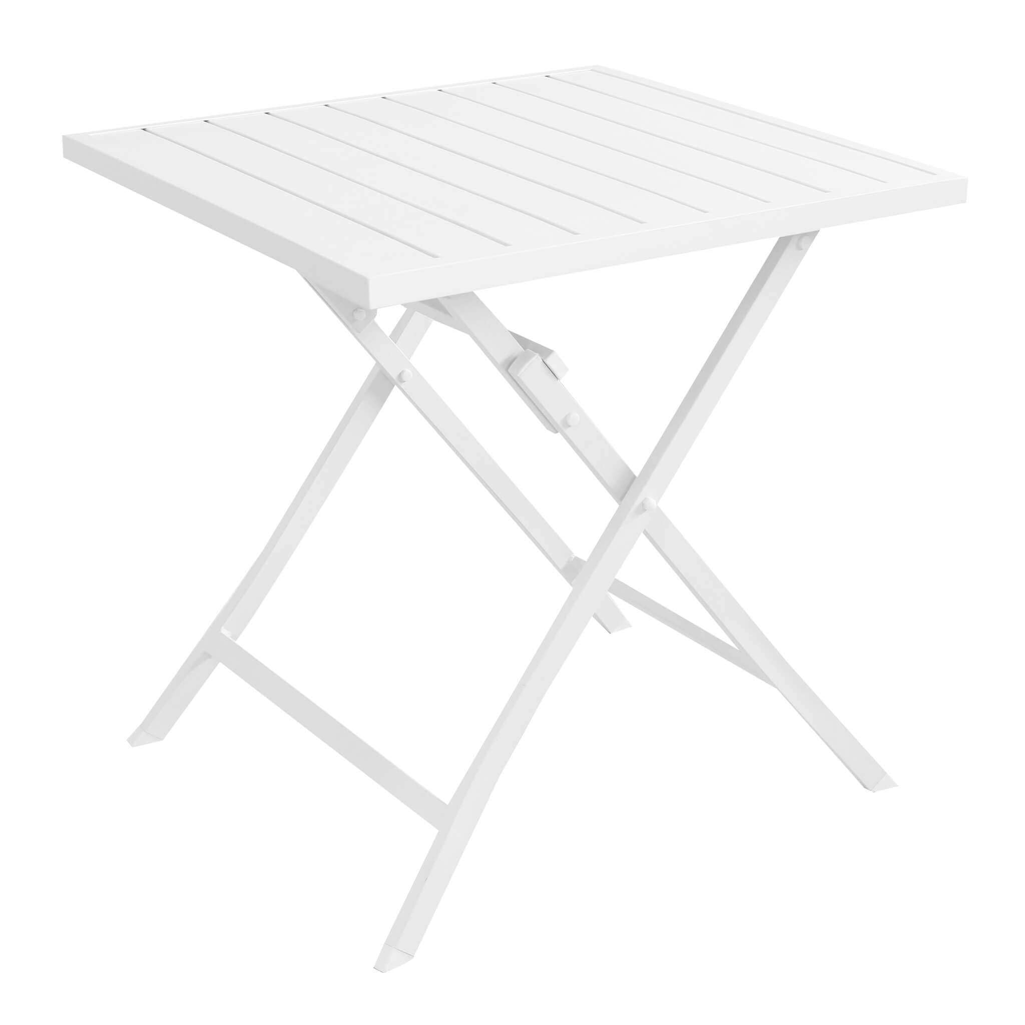 milani home - tavolo da giardino pieghevole, alluminio, pieghevole salvaspazio quadrato, 4 posti, bianco, piano 70 x 70 cm
