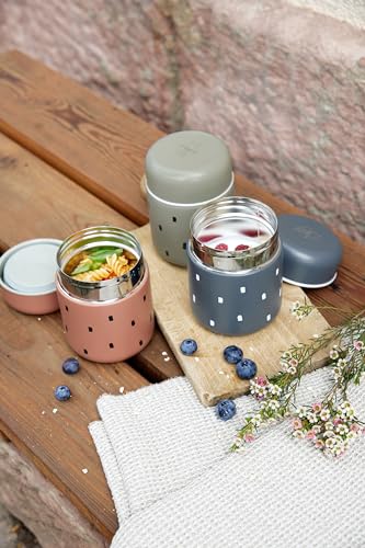 LÄSSIG Baby Kinder Thermo Warmhaltebox Brei Snacks auslaufsicher Edelstahl 350 ml/Food Jar Happy Prints light olive – Ansicht 5