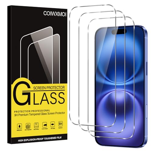 Coiwxmoi Verre Trempé [3 Pièces] Pour iPhone 16, Dureté 9H Film Protection écran, Ultra Résistant Vitre Protecteur, Clarté HD, sans Bulles, Anti-Rayures