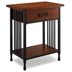 Leick Home 11222 Ironcraft Rustic One Drawer Nightstand, Mission Oak and Black Metal, Night Stand Leick Home 11222 Ironcraft Rustic One Drawer Nightstand Mission Oak and Black Metal Night Stand