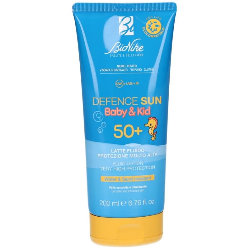 promo 1+1 omaggio Bionike Defence Sun Baby & Kid - Latte Solare Fluido per Bambino e Neonato, Azione Protettiva, Effetto Waterproof e Anti-sabbia, Lenisce e Ripara la Pelle, 200 ml
