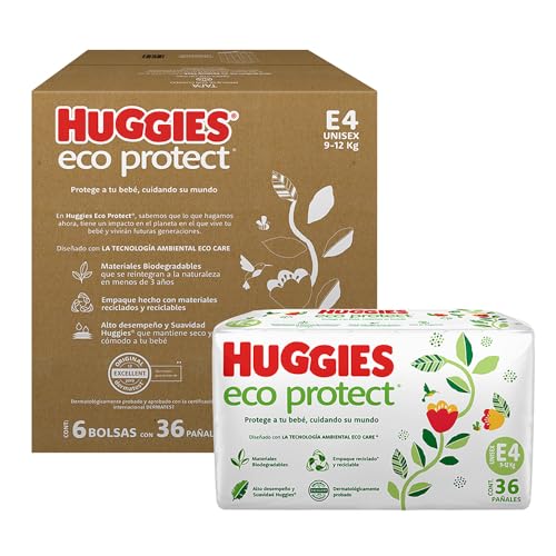 Huggies Eco Protect Pañal Desechable para bebé, Unisex, Etapa 4, Caja con 216 Pañales Desechables, Ideal para Bebés de 9...