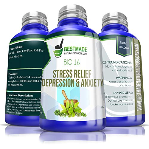 Stress Relief, Depression & Anxiety Bio16, 300 pellets, Effective Relief from Symptoms of Nervous Exhaustion and Fatigue, Helps with Weak Stomach or Nervous System and Relieves Sleeplessness