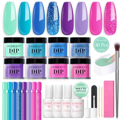 AZUREBEAUTY Dip Nail Powder Starter Kit with Matte Coat, 8 Colors...
