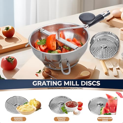 Gemfino Stainless Steel Food Mills With 3 Milling Discs,Ergonomic Design Of Rotary Food Mills For Tomato Sauce,Potatoes,Jams With Silicone Handle Dishwasher Safe thumb #3