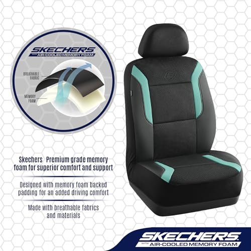 Skechers Memory Foam Car Seat Covers, Air Cool Mesh Thick Seat Covers, Car Seat Full Sets, Airbag Compatible, Automotive Comfort Protection for Most Cars,Vans,Trucks, SUVs,Green