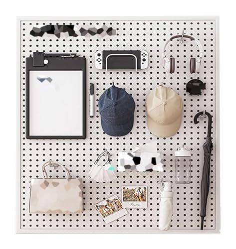 JINMLBO Pegboard Wall Organizer Kit, Metal Wall Mount Display Pegboard Panel with 10 Hook for Bedroom, Study, Office, Bathroom, Garage, Workbench Storage Board (Color : White, Size : 150x60cm)