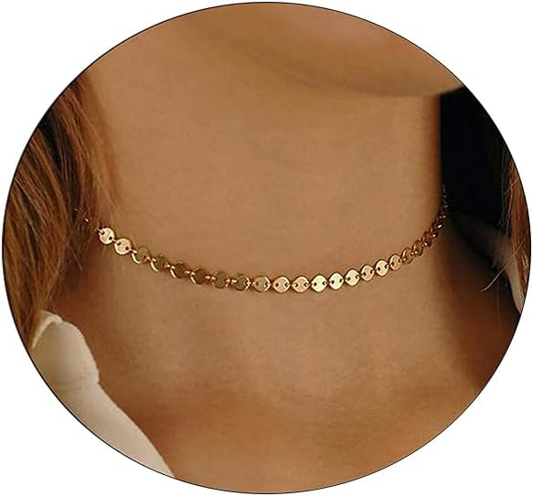 Amicon Gold Dainty Choker Necklace for Women 14K Gold/Silver Plated Satellite Choker Shining Dots Chain Thin Trendy beads Paperclip Necklaces Jewelry Gift