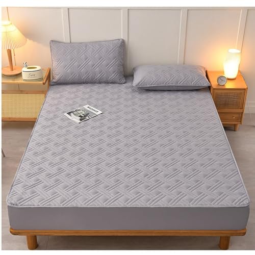 Sábana bajera ajustable para cama doble, color gris, con patrón geométrico, de algodón lavado, fácil cuidado, 78 pulgadas de largo x 53 pulgadas de ancho