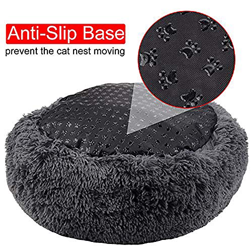 Queta Deluxe-Haustierbett,für Katzen und kleine bis mittelgroße Hunde,Leicht zu reinigen,Bett für Haustiere in Doughnut-Form 60cm grau