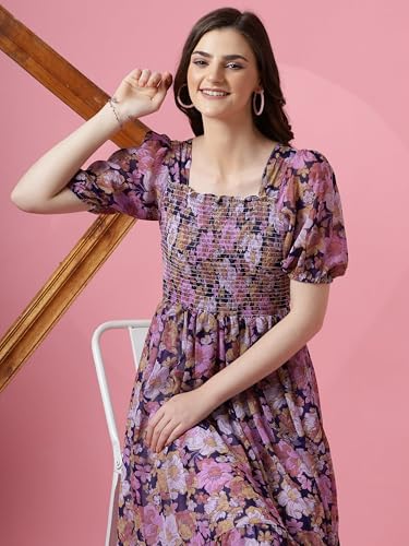 Image of Sheetal Associates Women's Maxi Floral Print Georgette Puff Sleeves Casual Dress