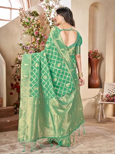 Image of Mehrang Cotton Banarasi Silk Saree for Women With Unstitched Blouse Piece