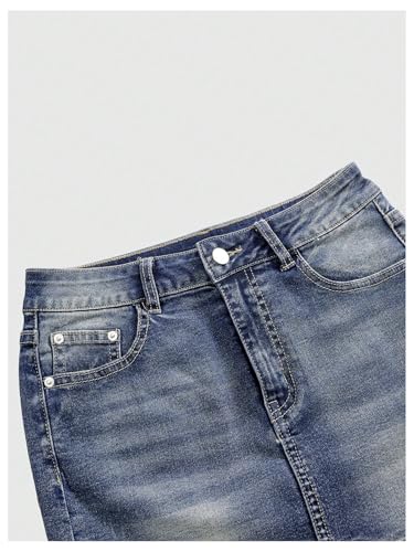 Milumia Women's Butterfly Embroidery Denim Mini Skirt Low Waist Bodycon Jean Skirt with Pockets4