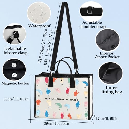 BWWKTOP ASL Teacher Tote Bag American Sign Language Gifts ASL Interpreter Tote Bag Deaf Education Teacher Gifts4