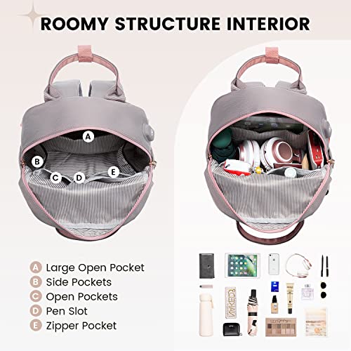 LOVEVOOK Rucksack Damen Klein, Wasserdicht Cityrucksack Handtasche 2 in 1, Mini Tasche Daypack Backpack Women Elegant für Freizeit Schule Reisen Arbeit, Rosa Grau