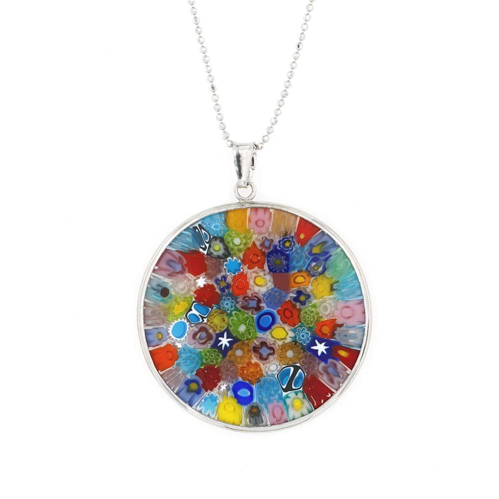 Venetiaurum - Collier pour Femme avec Pendentif Murrina 26mm en Verre de Murano Original et Argent 925 - Bijou Certifié Made in Italy