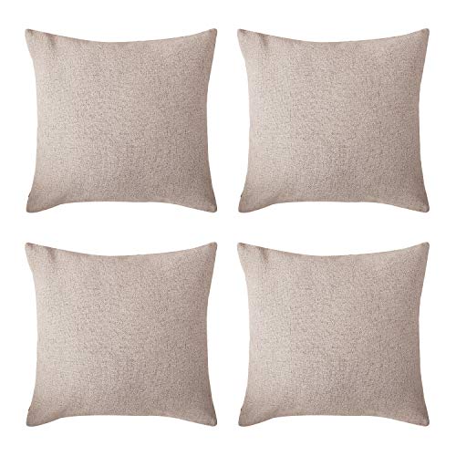 Deconovo Funda de Almohada Cuadradas para Sofá Coche Cama Efecto Lino Decorativo con Cremallera Invisible 45 x 45 cm 4 Piezas Marrón Claro