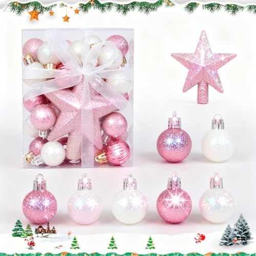 AMSNINK 30 Stück Weihnachtskugeln rosa Set, 3CM Kleine...