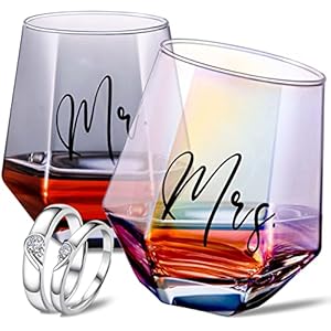 FONDBLOU Anniversary Gifts for couples – Mr Mrs Wine Glasses Set, Funny Engagement Gifts for Couples,Newlywed,Bride and…