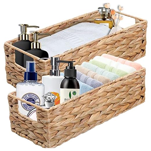 OUTBROS Cestas de Mimbre, Cestas Almacenaje, Cesta trenzada apilable, Caja Organizadora Decorativo, para Cajones, Mesas, Cómodas, Cocinas, Salones, Jacinto de Agua
