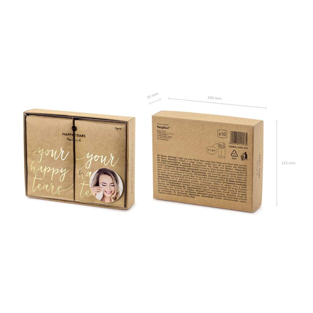 10 Pochettes De Mouchoirs 'Vos Larmes Heureuses' Dorées - Pour Mariages, événements - Lot élégant Et Pratique