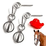 INTONX Horse Tie Ring 2 Pack - Heavy-Duty Stall and Trailer Accessories - Secure Tethering Rings for Stable and Barn - Includes Horse Grooming Brush - Essential Horse Supplies and Equipment