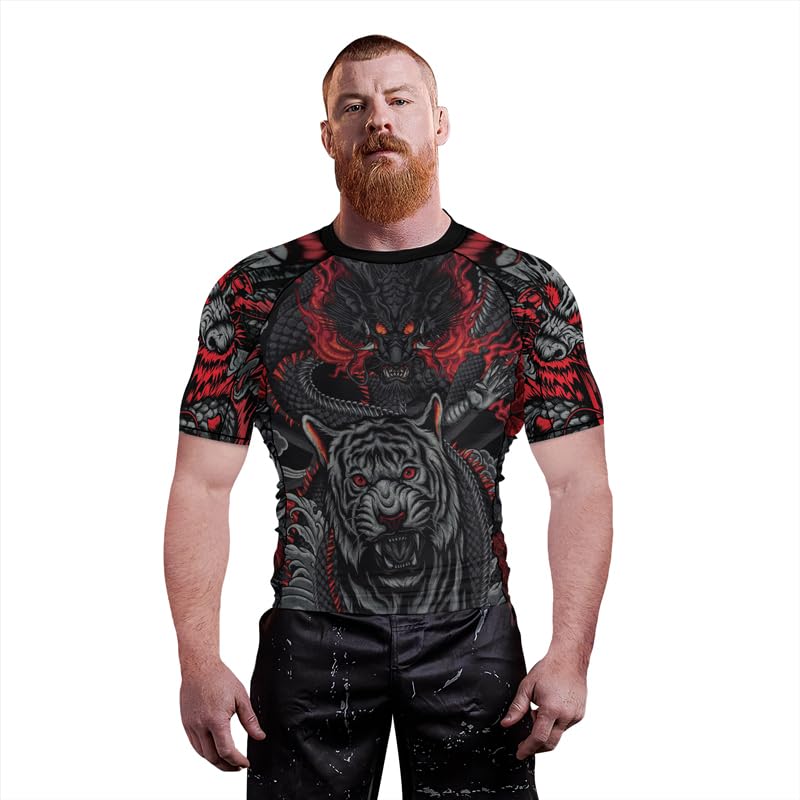 Dragon Men's Short Sleeve Compression Shirt Baselayer Skin Performance Fit Rash Guard for MMA BJJ Jiu Jitsu4