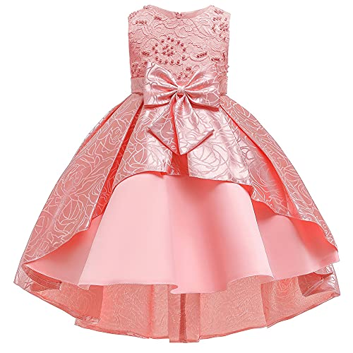 EIAY Shop 3-9T Girls Big Bowknot Lace Embroidery Beaded Flower Wedding Ball Gown Princess Dress for Toddler Orange 7-8 Years