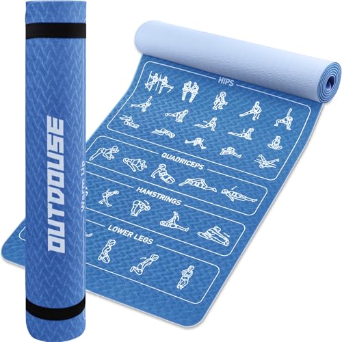 OUTDOUSE Yogamatte 70 gedruckte Yoga-Posen, TPE-Material rutschfest,Gymnastikmatten mit Aufbewahrungsriemen, Yogamatten für Frauen und Männer, Tiefes Blau und Hell Blau, 183x61x0,6cm