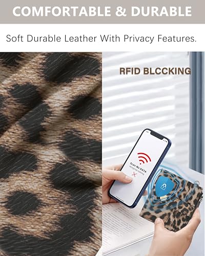 Image of Small Wristlet Wallets for Women Keychain Wristlet Wallet RFID Blocking Key Chain Wallet With Zipper Coin Pocket,2 Id Window (Leopard)