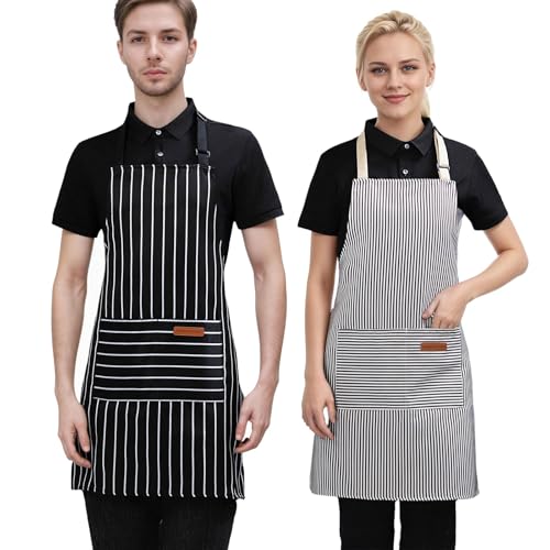 2-Pack Aprons for Women Men with Pockets, Adjustable Bib Kitchen ...