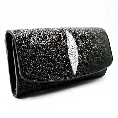 New Black Stingray Leather Skin Women Tri-fold Clutch Wallet Purse.3