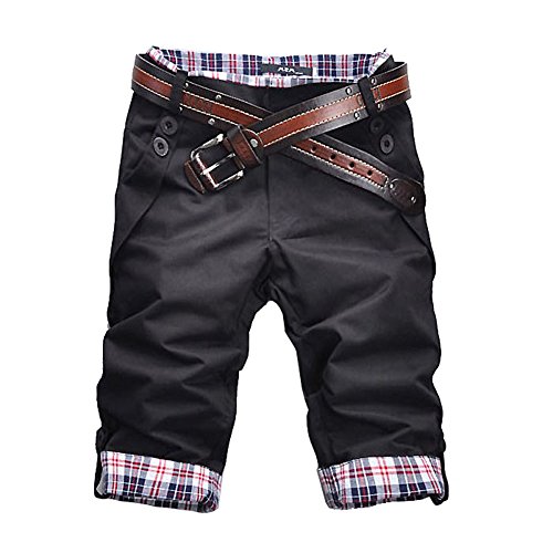 Zicac - Homme Shorts Pantalon Court Décontracté en Coton avec la Ceinture (Asie L- FR(S), Noir) Cover
