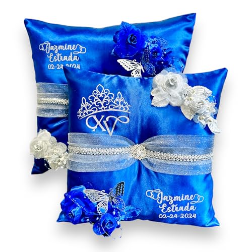 Quinceanera Full Set Pillows & Corsage - Blue. Handmade & Personalized for you.
