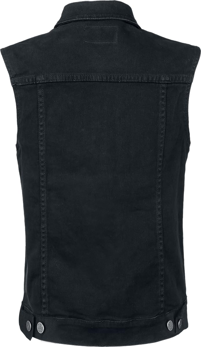 Black Premium by EMP Donna Gilet di jeans nero senza maniche con colletto della camicia