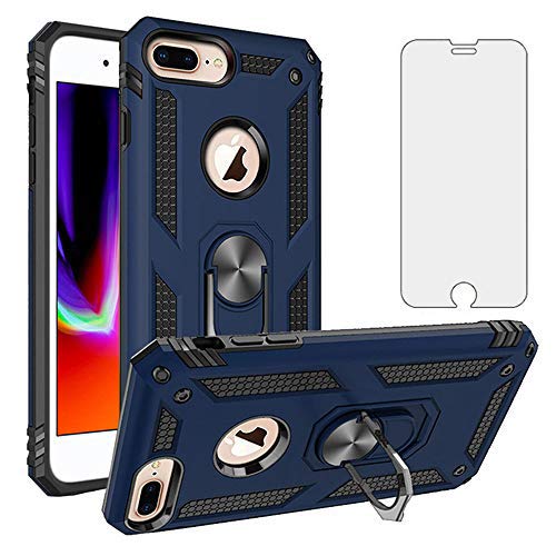 Asuwish Phone Case for iPhone 6plus 6splus 7plus 8plus i 6/6s/7/8 Plus with Tempered Glass Screen Protector Stand Ring Holder Shockproof Heavy Duty Accessories 7s 8s 6s+ iPhone6 6+ 7+ iPhone8 8+ Blue