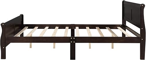 Miniatura 8 de Harper & Bright Designs Base de cama matrimonial de madera con cabecero y estribo, cama de trineo con soporte de listones de madera (tamaño