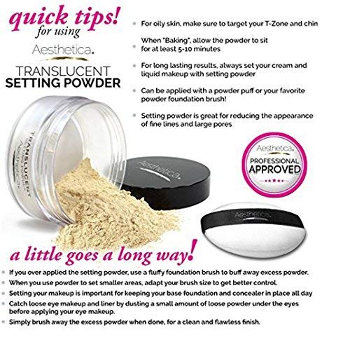 Aesthetica AE105-TRANSLUCENT Setting Powder – Matte Finishing Makeup Loose Setting Powder – Flash Friendly Translucent Powder Foundation - Loose Face Powder Includes Velour Puff thumb #2