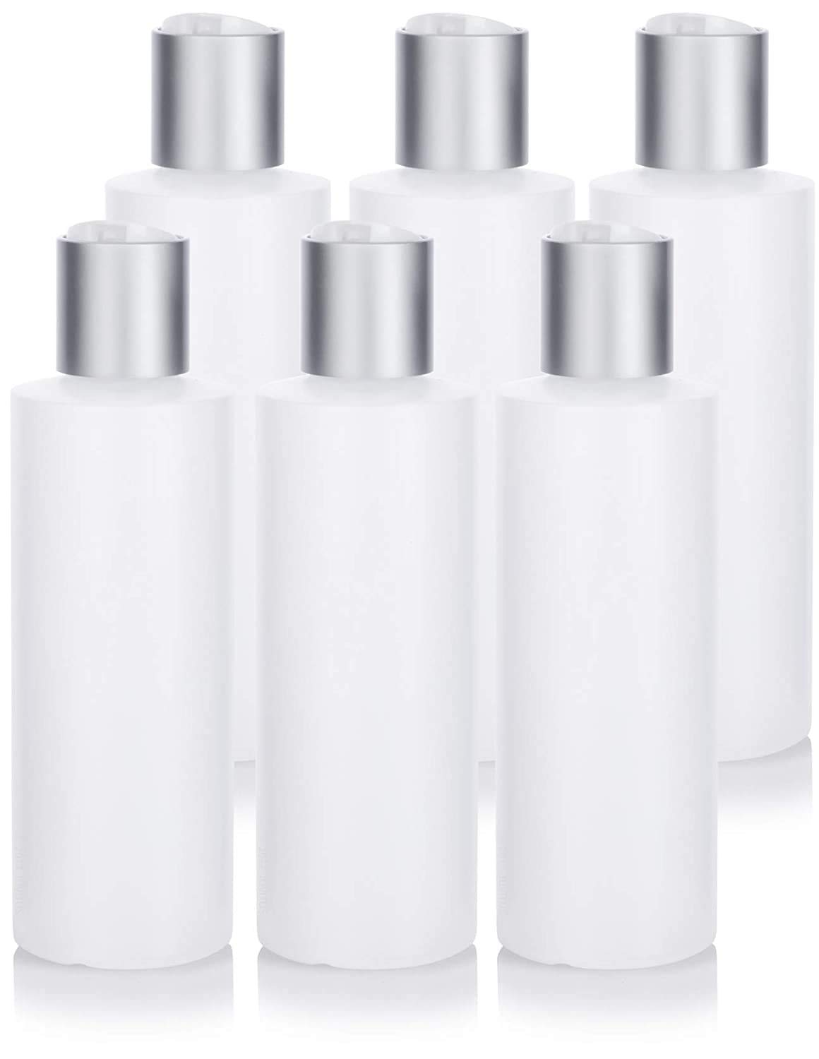 JUVITUS6 oz Clear Natural Refillable Plastic Squeeze Bottle with Silver Disc Cap (6 pack)