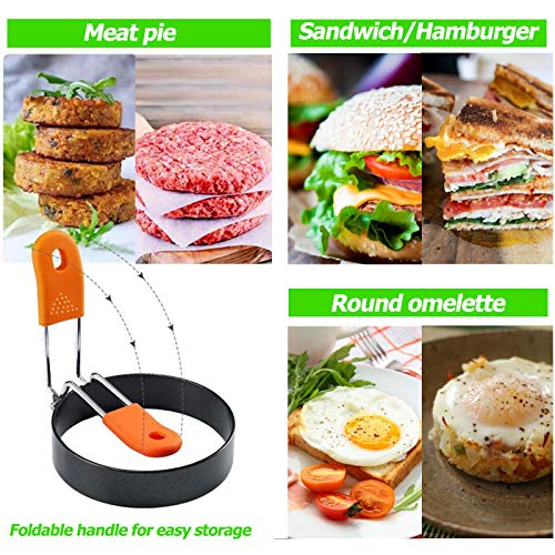 Professional Egg Rings Set with Anti-scald Handle, Round Egg Cooker Rings For Cooking - Stainless Steel Non Stick Mold Shaper Circles For Fried Egg McMuffin Sandwiches - Egg Maker Molds (2)