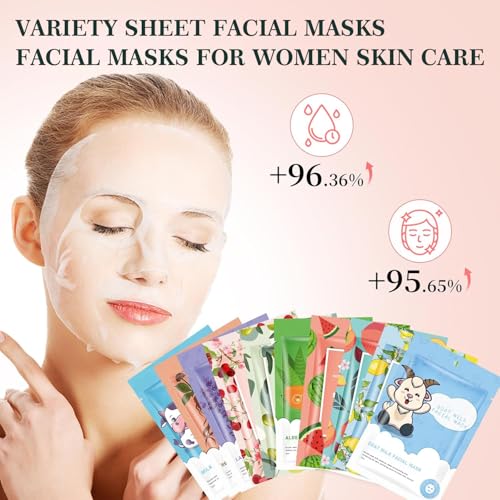 10 Pack Sheet Face Masks Skincare for All Skin Types, Hydrating Facial Sheets Mask Skincare, Fruit Facial Mask, Moisturizing Face Masks Suitable for Sensitive Skin, Bulk Facial Mask for Spa - Image 4