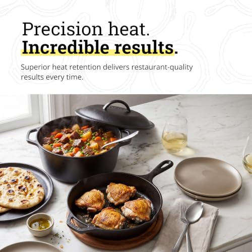 Image of Lodge Cast Iron Set - 4-Piece Set - Pre-Seasoned Kitchen Set - Skillet, Griddle & Dutch Oven Included - PFAS-Free Non-Toxic Cookware