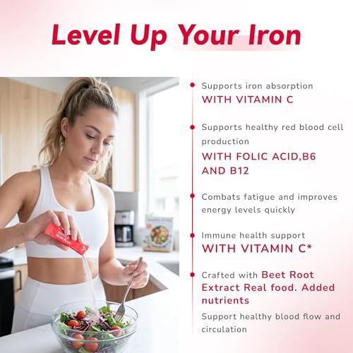 Image of Gentle Iron Supplement for Women: Slow Release 27mg Melt-in-Mouth Iron Powder with Vitamin C, B12 & Folic Acid, Easy on Stomach, Non-Constipating, Vegan Lipofer Iron Plus, 20 Sticks