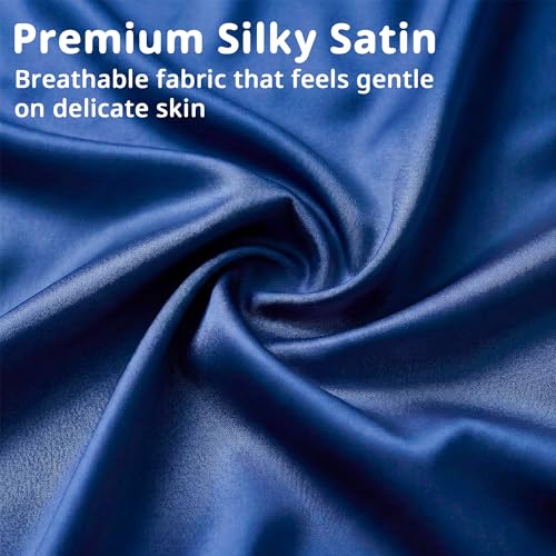 Image of Pro Goleem Satin Mini Crib Sheets 2 Pack, Blue & Black Silky Soft Fitted Sheet for Baby Hair Protection, 38 inchx24 inchx5 inch Breathable Mattress Cover Compatible with Pack n Play & Portable Crib