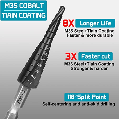 Oxmul Z207_202 Step Drill Bit Set, 1/8—1-3/8 16-Steps, Cobalt Drill Bits, Heavy-Duty For Stainless Steel thumb #6