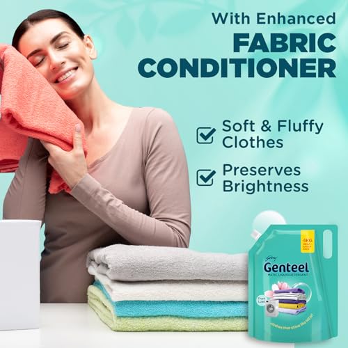 Image of Genteel Matic Liquid Detergent Refill Pouch for Front load Washing - 4kg | No Soda Formula | with Added Fabric Conditioner