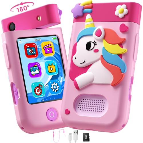 Kids Smart Phone Toys for Boys, Christmas Birthday Gifts for Girls Boys Ages 3-10, Touchscreen Toddler Learning Play Toy Phone with Rotating Camera, Game, Music Player, 8GB SD Card(Pink)