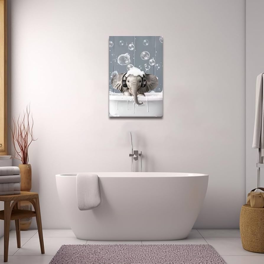Amazon.co.jp: ZQQART 象 浴室 ウォールアート 浴槽の象